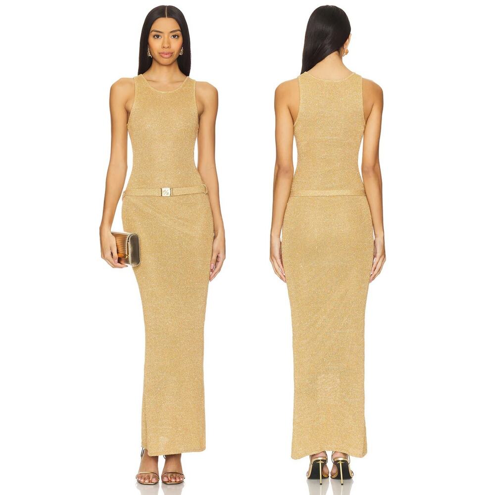 Asta Resort Natalia Belted Maxi Dress Knit Sequin Party Beachy Summer Evening XS